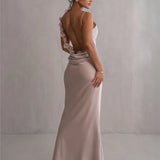 3D Flower Draped Open Back Maxi Dress