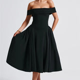Off-Shoulder Flare Midi Dress