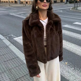 Faux Fur Lapel Side Pockets Coat