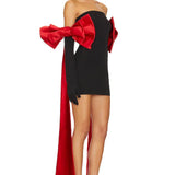 Black Tube Mini Dress With Large Red Bow Detachable Sleeves