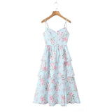 Print Cross Lacing up Back Slit Midi Dress