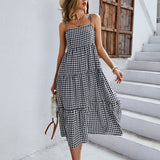 Boho Plaid Backless Casual Ruffles Party Beach Sundress