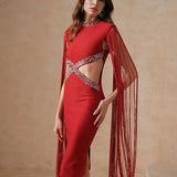 Fringe Sleeve Tassel Sequined Midi Dress