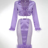 Long Sleeve Jacket and High Waist Skirt Set Outfit