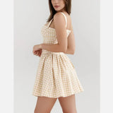 Cross Ribbon Folds Hem Ball Gown Swing Mini Dress