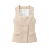 Square Neck Sleeveless Waistcoat Pant Suit