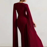 Elegant Cape Sleeve Maxi Dress with High Split