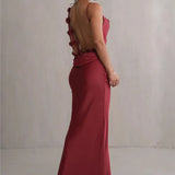 3D Flower Draped Open Back Maxi Dress