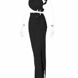 Crop Top and Hollow Out Skirt Suit