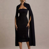 Cape Long Sleeve Square Collar Midi Dress
