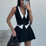 Sleeveless Top High Waist Pleated Skirt Suit