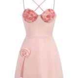 3D Flower  Spaghetti Strap Party  Mini Dress