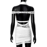 Halter Off the shoulder White Lace Mini Dress