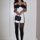 Indy - Off-Shoulder Contrast Bow Mini Dress