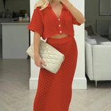 Knit Hollow Out Top and Long Skirt Suit
