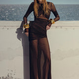 Mesh Patchwork Sheer Long Sleeve Dress