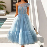 One Shoulder Tulle Mesh Evening Party A-Line Tutu Dress