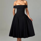 Off-Shoulder Flare Midi Dress