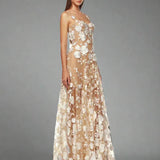 Floral Embroidered Mesh Maxi Dress