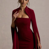 Cape Long Sleeve Square Collar Midi Dress