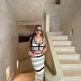 Striped Contrast Knitted Top and Long Skirt Set