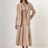 Notched Collar Pleated Skirt Suit Two Piece Sets