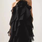 Halter 3D Flower Flounce Irregular Loose Maxi Dress