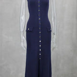 Knit Maxi Dress with Pockets Button-Front
