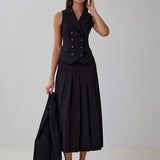 Notched Collar Pleated Skirt Suit Two Piece Sets