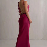 Floral Draped Open Back Spaghetti Strap Maxi Dress