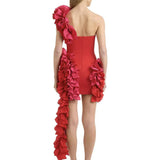 Solid Ruffles One Shoulder Strips Prom Mini Dress