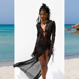 Sexy V neck Perspective Ruffle Drawstring Tight Maxi Dresses