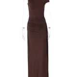 Oblique Shoulder Backless Maxi Dress
