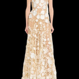 Floral Embroidered Mesh Maxi Dress