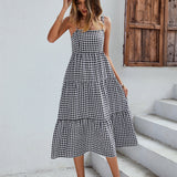Boho Plaid Backless Casual Ruffles Party Beach Sundress