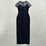Black Diamante Evening Midi Dress