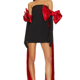 Black Tube Mini Dress With Large Red Bow Detachable Sleeves