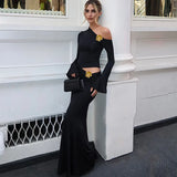 3D Floral-applique Long Sleeve Skirt Suit