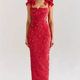 Bows Lace Bodycon Maxi Dress