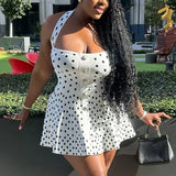 Halter Polka Dot Square Collar Mini Dress