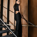 Hollow Out Turtleneck Solid Maxi Dress