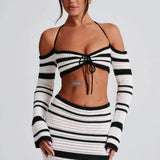 Striped Halter Maxi Skirt Suit
