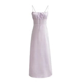 Spaghetti Strap Tie Up Plaid Pink Midi Dress