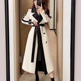 Contrast Color Patchwork Overcoat with Belt