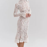Lace White Long Sleeve Turtleneck Dress