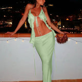 Mesh Irregular Ruffles Backless Tops and Long Skirts Suits