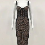 Lace Patchwork Black Midi Dress