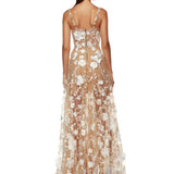 Floral Embroidered Mesh Maxi Dress
