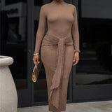Long Sleeve Drape Turtleneck Maxi Dress