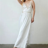 Lace Satin Patchwork High Split Maxi Dress